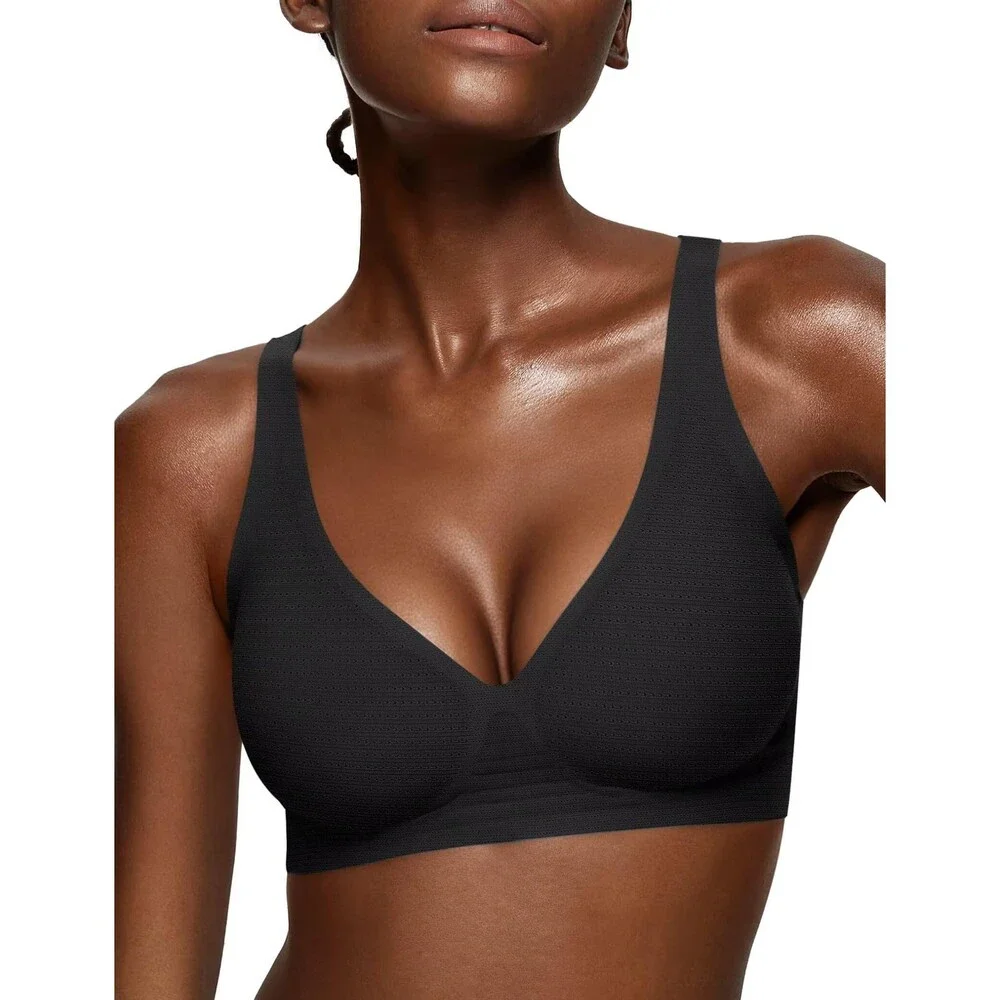 Vertvie Women's Black Jelly Wireless Bras Push Up Plunge Seamless T-shirt No XL